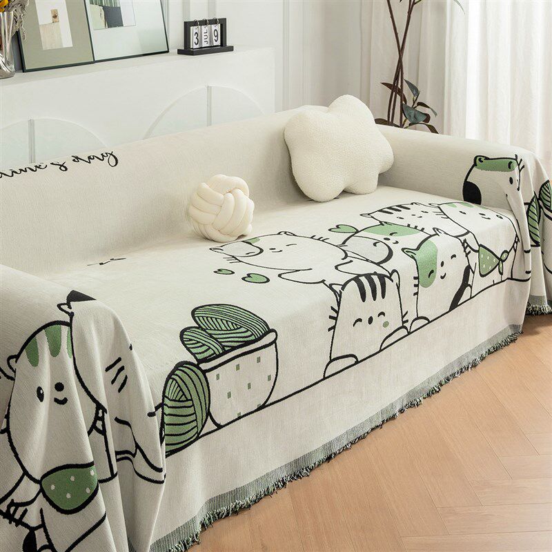 沙发盖布套罩一片式整张全包防尘防滑卡通猫猫沙发巾垫子2024流行