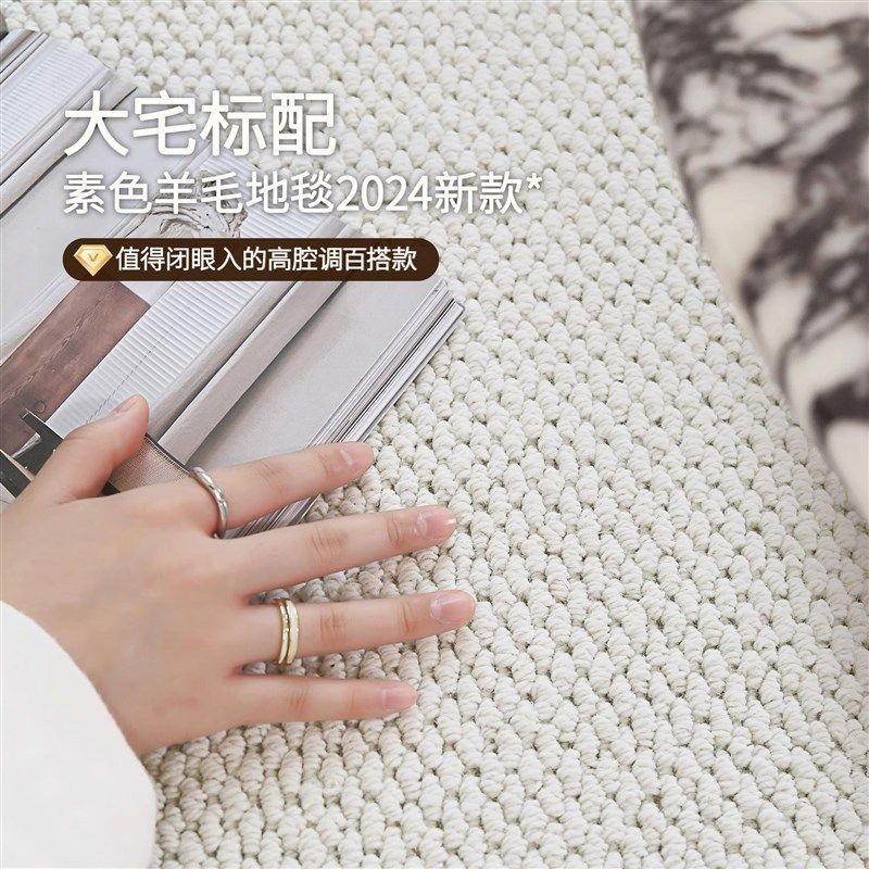 羊毛客厅地毯2024新款奶油风纯色沙发茶几毯家用高级感免打理地垫