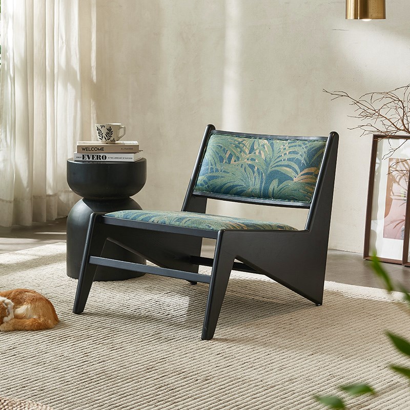 中古实木沙发椅阳台休闲单人沙发椅侘寂风原木昌迪加尔袋鼠椅子