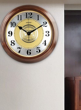 汉时钟表挂钟客厅静音实木时钟大号表中式现代创意家用石英钟HW10