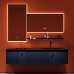 岩板陶瓷无缝一体盆浴室柜组合双盆厕所意式 简约洗漱台洗手池镜柜