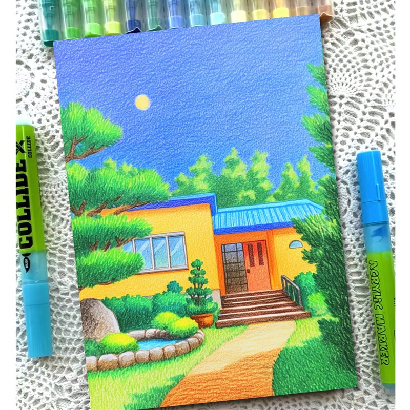 大美建筑涂色卡创意美术线稿马克笔上色填色本建筑风景涂鸦装饰画