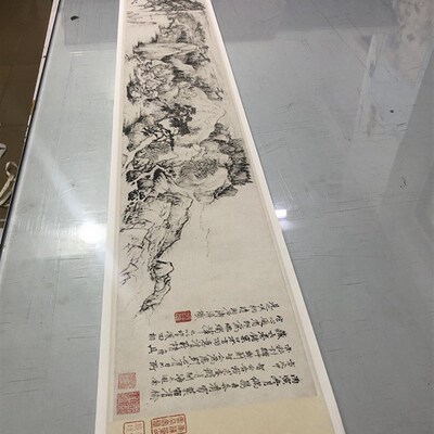 1:1古代山水名画真迹高清复制品清石涛江山胜揽图 绢布长卷古画