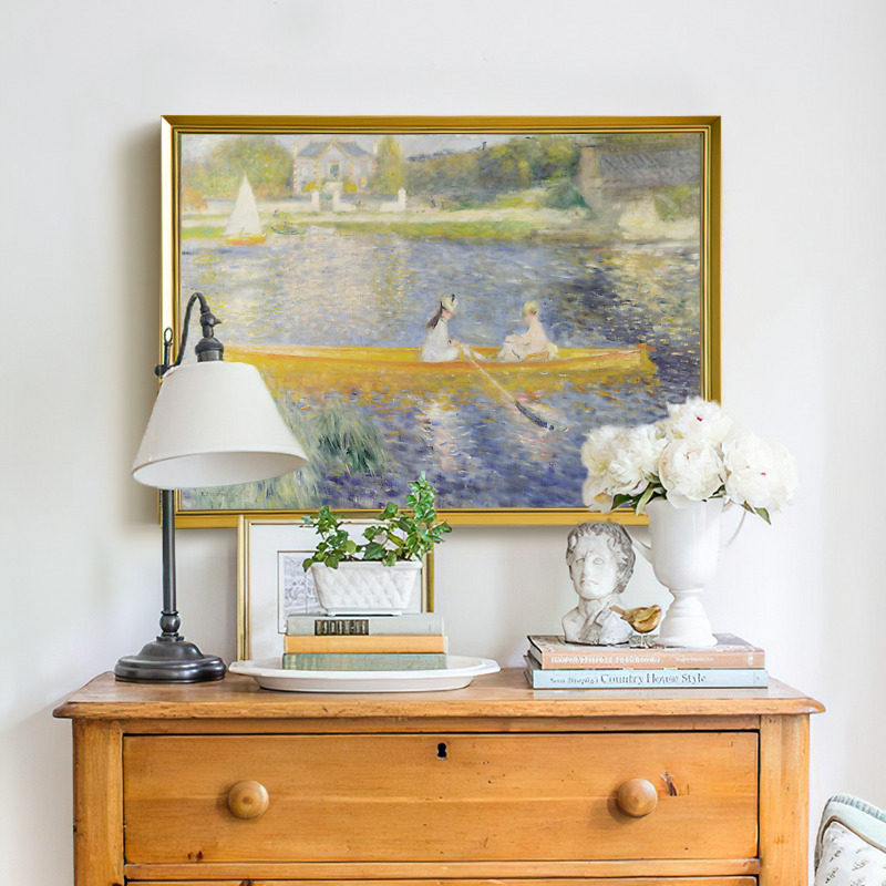 上品印画 雷诺阿湖畔山水 欧式样板房卧室风景画挂画装饰画墙画框