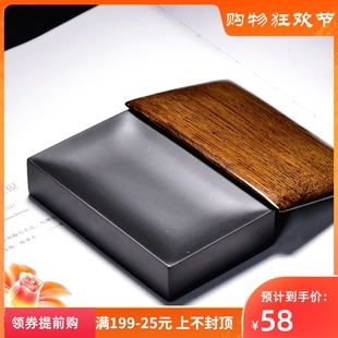 国家非遗长方素砚墨海天然老坑金星原石歙砚圆形黑龙尾无边端砚等