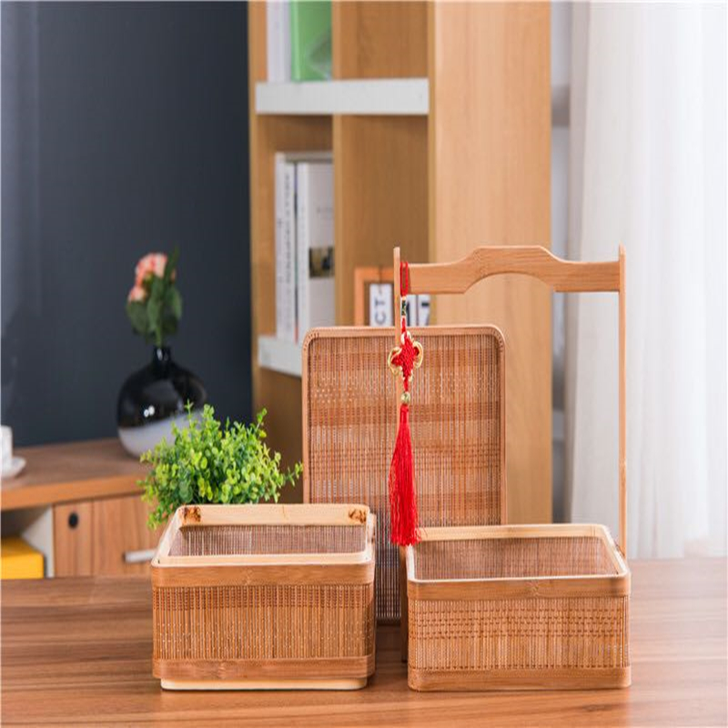 双层竹包装竹篮礼盒月饼粽子腊肉特产糕点礼篮绿色环保竹编竹篮子