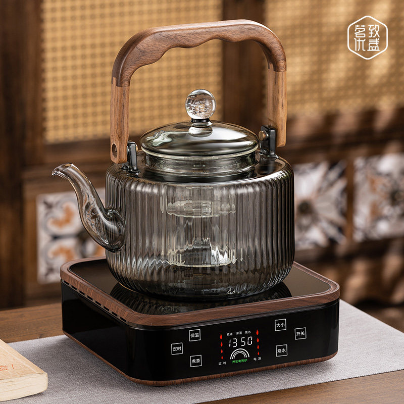 新款玻璃蒸煮一体煮茶壶烧水器泡茶大功率全自动液晶屏电陶炉套装