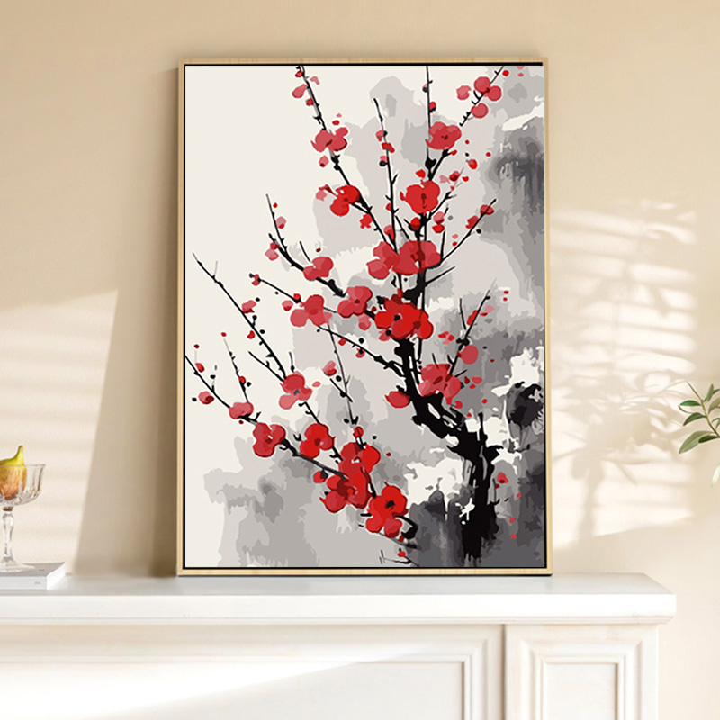 梅花数字油画diy解闷国风手工绘画填色涂鸦丙烯油彩画画2023新款