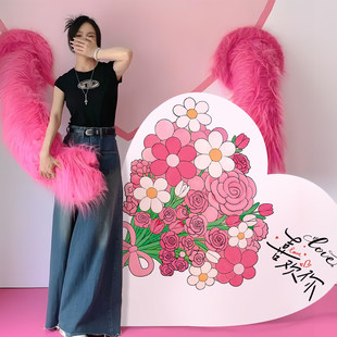 214情人节大爱心KT板表白堆头装饰520求结婚氛围场景布置拍照道具