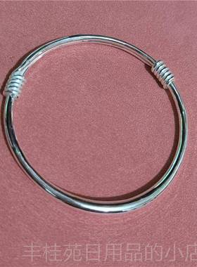 正品99纯手镯 小孩大9人宝亲银子款 简约推拉银镯子光宝面手环送