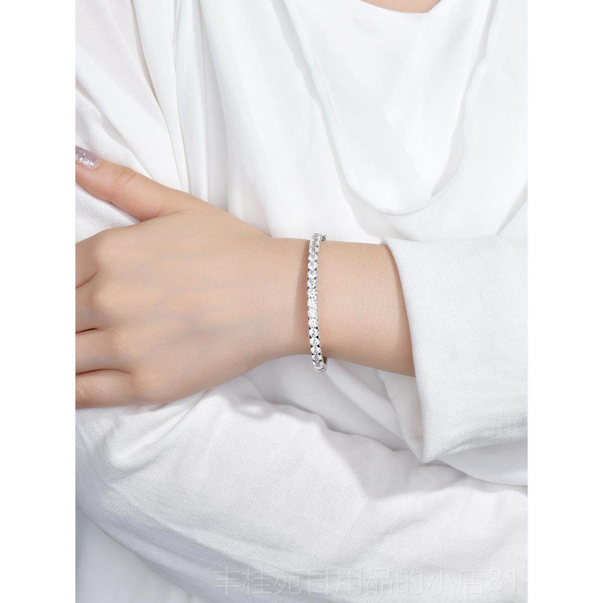 正品卓珠宝 纯镀18K白金钻手镯石仿钻群镶满圈手镯蝶情银侣纯银手