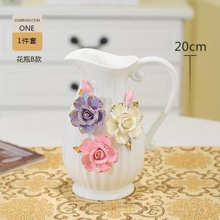 正品欧式陶清干花花瓶家居饰品摆件餐瓷桌电视柜培插玫瑰花鲜花小