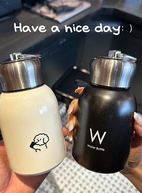 llF设计师奶黄色小狗W大肚保温杯男女情侣可爱304不锈钢随手杯子