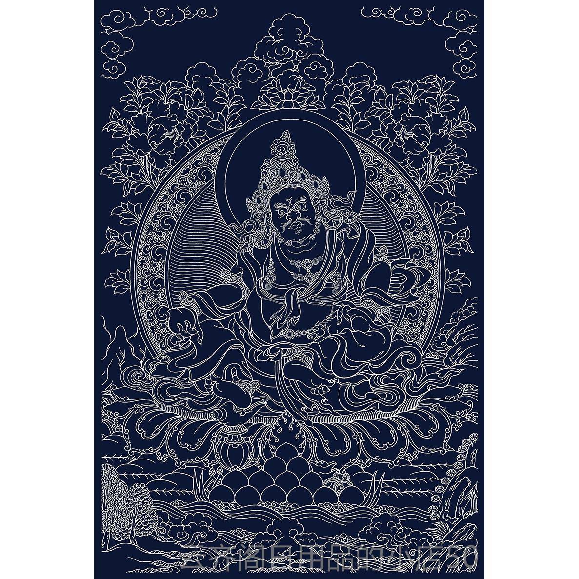 正品热贡 藏手绘D西IY黄财佛神像唐卡手绘涂色 diy描金线稿黑金油