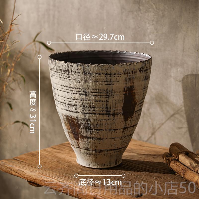 正品景德镇陶瓷花瓶覆古手工盆做旧捏花器诧寂风釉大面口落径地花