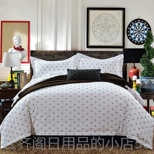 正品宾酒全店如家床上用品棉涤棉印花三菱柳条床印章花床单笠四件