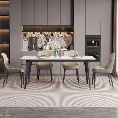 岩板餐桌椅家用小户型轻奢简约长方形吃饭桌子客厅现代新款方桌椅