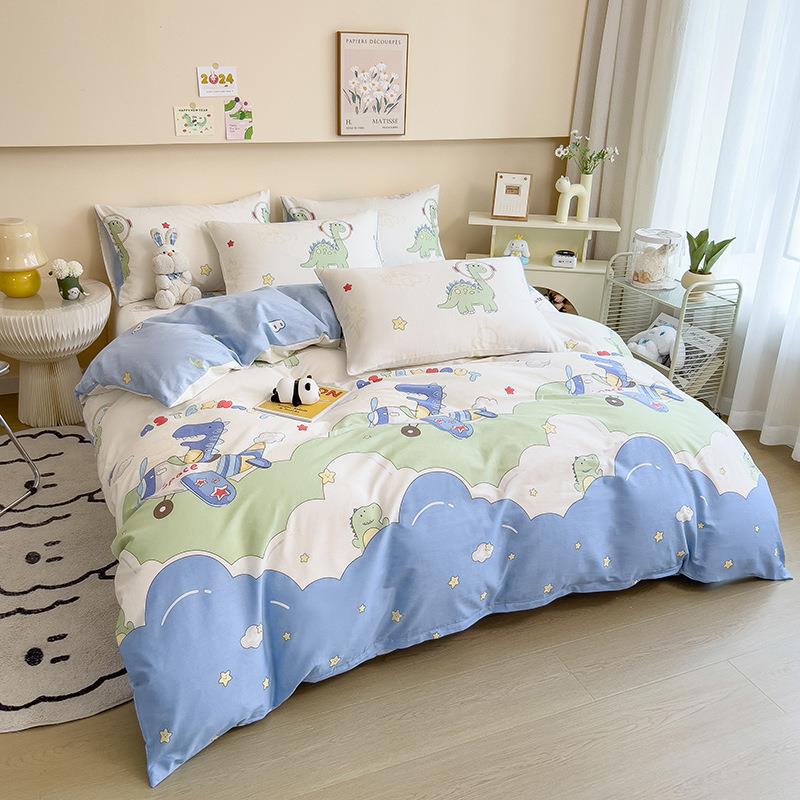 新款全棉印花喷气四件套加厚磨毛三件套学生宿舍春秋床单被套