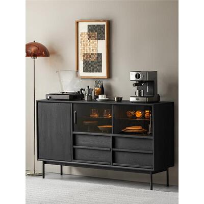 余弦家具半影餐边柜实木黑色储物柜现代简约家用客厅收纳柜玄关柜