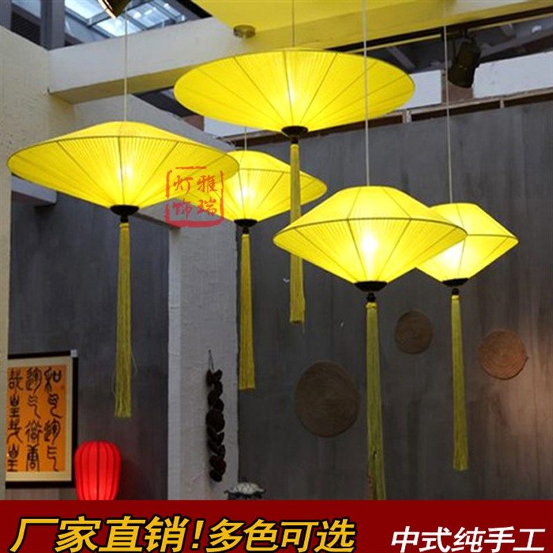 中式布艺灯笼吊灯 餐厅饭店茶楼走廊玄关灯酒店会所装饰工程灯具
