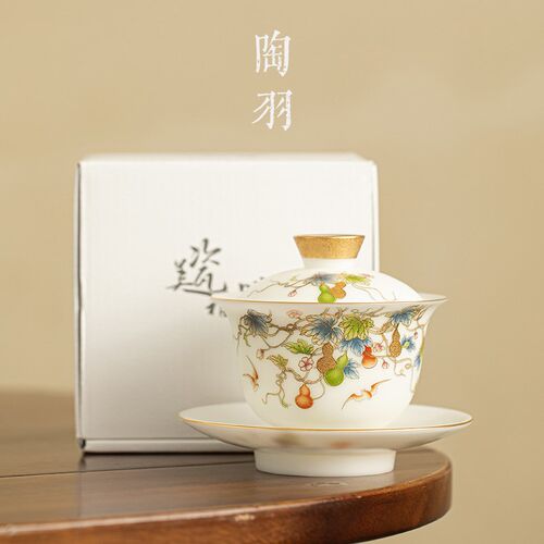 素烧冰种福禄双至三才盖碗泡茶杯茶碗高端功夫茶具单个家用泡茶碗