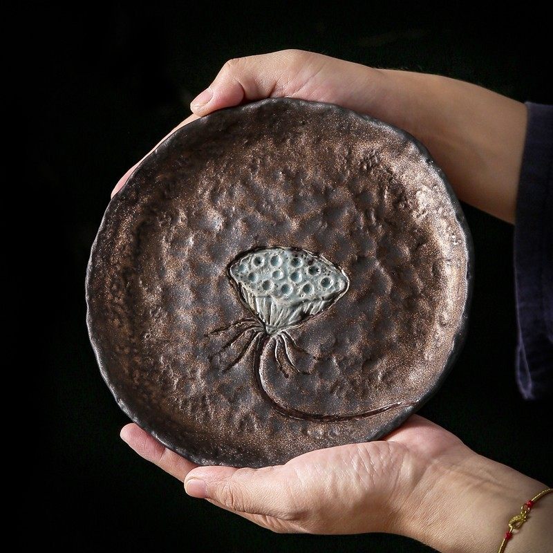 复古陶瓷莲蓬干泡茶台 功夫茶具茶盘 粗陶小型客厅家用单层托盘