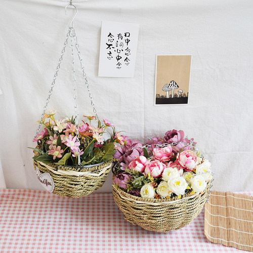 吊兰花盆草编吊篮田园手工藤编垂吊悬挂花篮装饰绿萝编织壁挂摆件