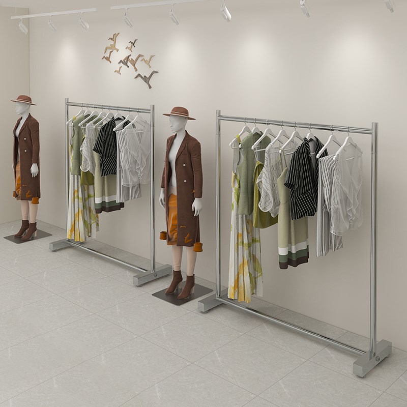 不锈钢拉丝晾衣架落地式房间卧室内折叠晒衣架单杠式宿舍挂衣帽架