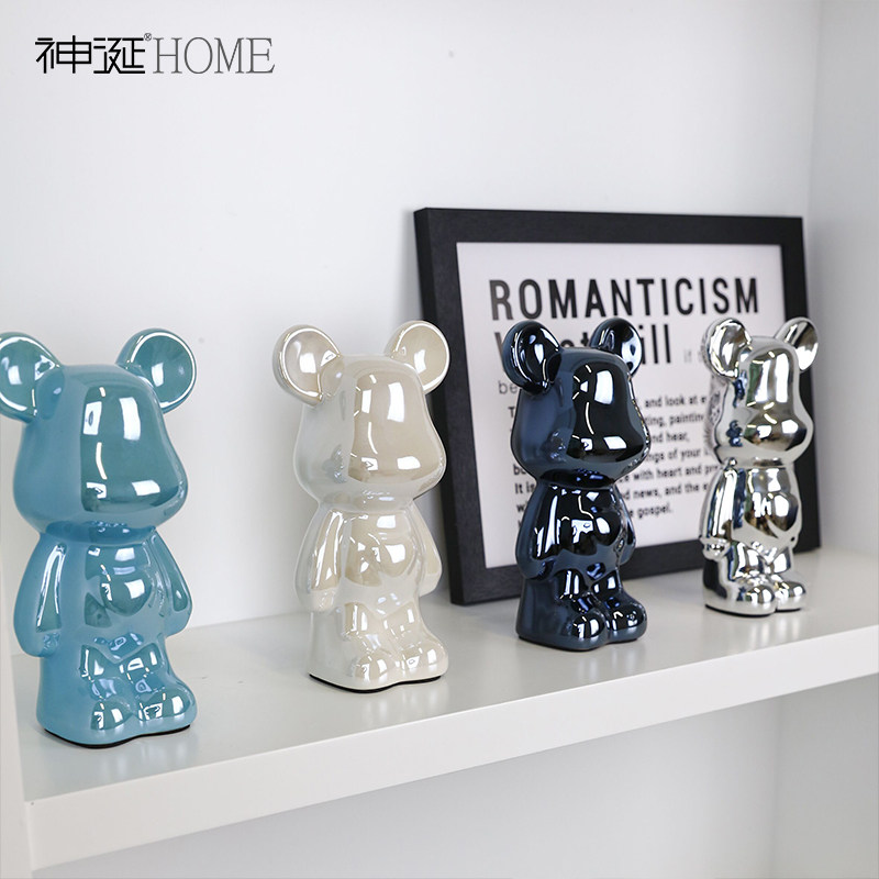暴力熊摆件陶瓷卡通爱心熊小公仔摆设玄关客厅电视柜酒柜软装饰品