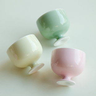 拓土陶瓷高足罗汉杯品茗杯家用主人杯纯色茶杯高脚主人杯单个杯子