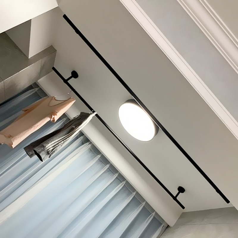 阳台晾衣单杆式 吊顶装晾衣架打孔杆 简约黑色单根不锈钢凉衣杆