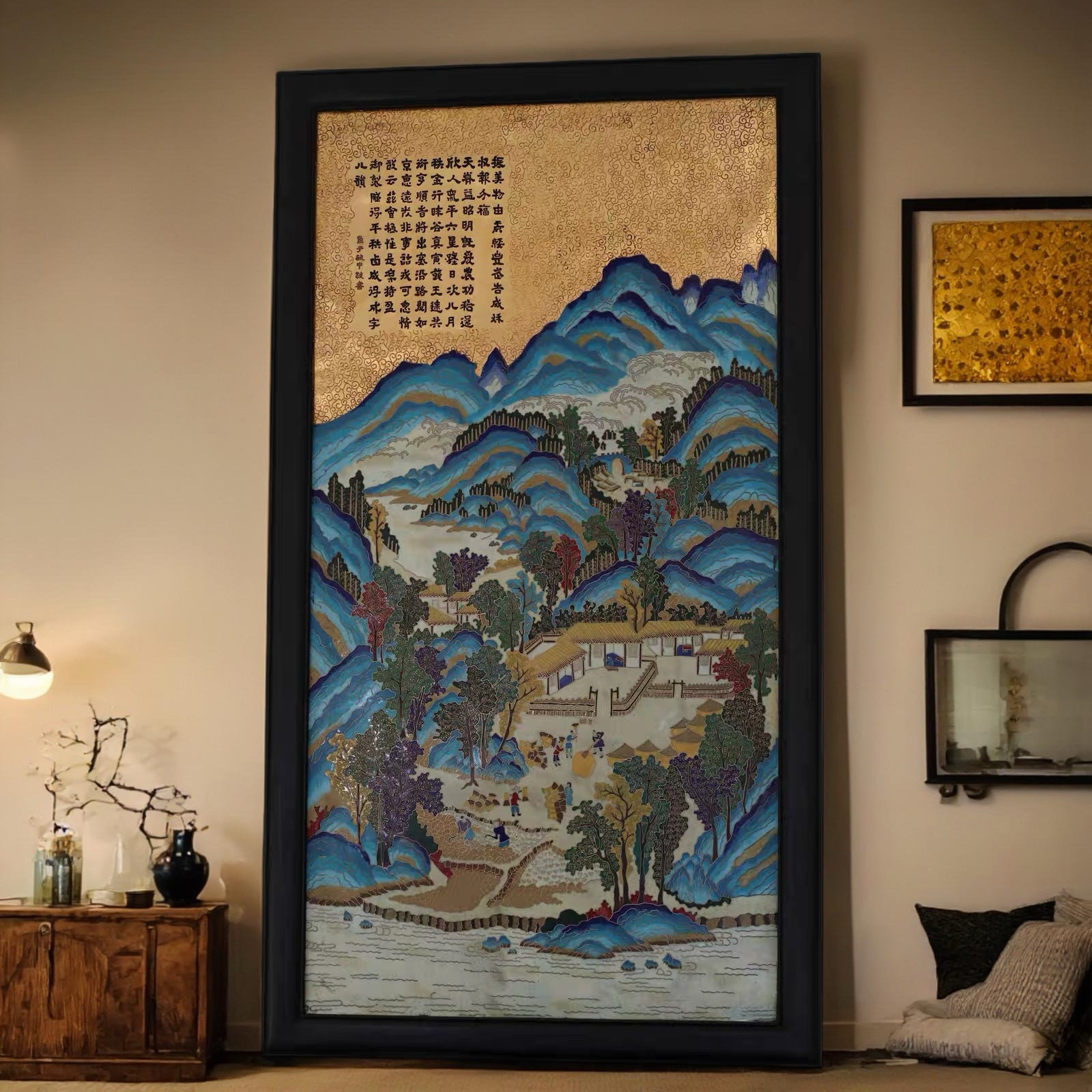 景泰蓝掐丝珐琅仿古字画山水画中式挂画 客厅玄关办公会议室装饰