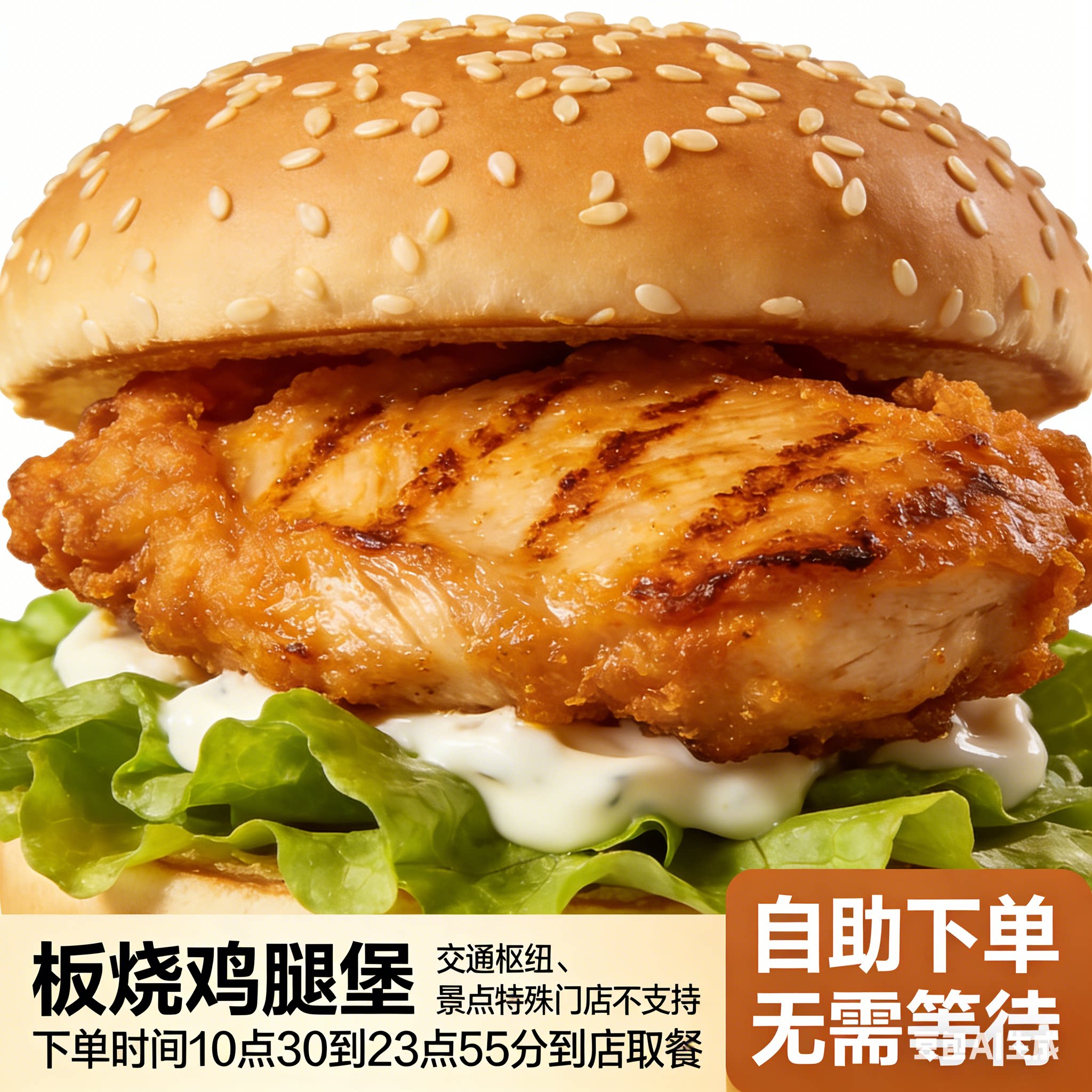 麦当劳板烧鸡腿堡优惠券麦辣鸡腿堡小食四件套全国代下单到店自取