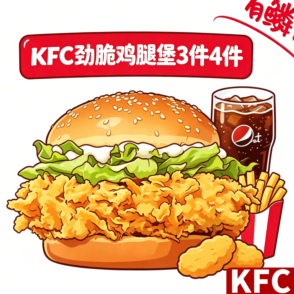 肯德基代下单kfc劲脆鸡腿堡4件套图片