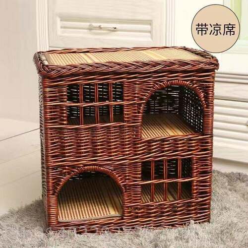 正品夏猫窝编猫窝四季通用封闭式猫房墅别墅可拆洗别猫屋藤猫季笼