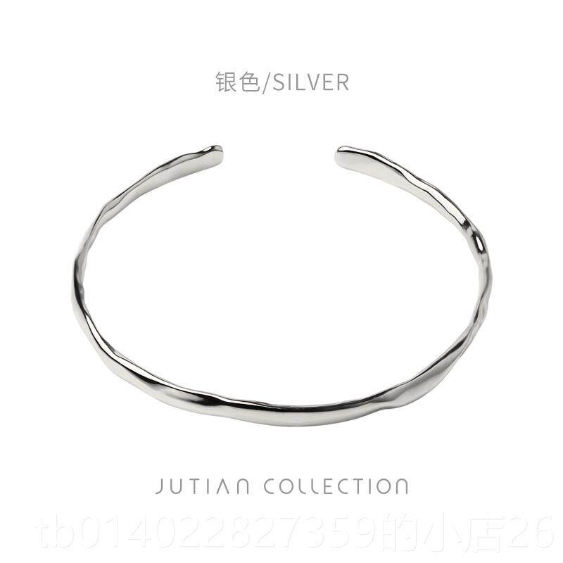 正品U5TIA冷淡风N金色S92纯银手镯女J简约不规则凹凸面个性银手环