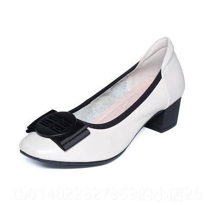 正品2025新款春款女软皮浅口中鞋跟包鞋妈妈软底舒适鞋上班皮鞋真