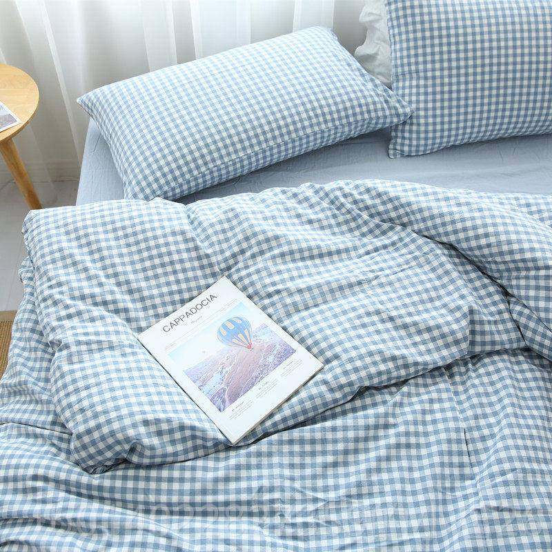 正品在耳边单日式简约水洗棉四件床套纯棉格子新疆棉罩床笠被床上,床上用品,床品套件/四件套/多件套,淘宝优惠券,粉丝福利购,淘宝优惠卷