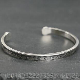 正品牛钝精工 N手W女美国摩根银币窄款镯绿松石菊花钉纯2银95男银