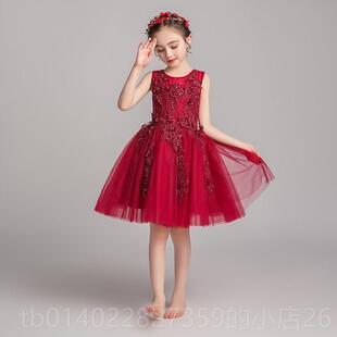 正品女孩晚礼服裙裙主裙公生日红小主人演儿童钢琴表演服装奏夏裙