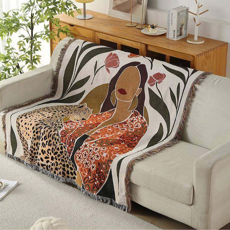 艺术抽象午睡休闲线毯房间装饰挂毯地毯酒店营地垫子针织沙发巾