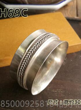 正品银轻版宽手国炼女纯银年轻风格银手炼覆古泰清迈银珠宝妇个性