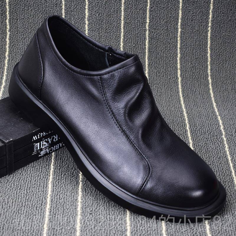 正品外贸男皮鞋真厚底尔西切靴男士加绒冬季低帮商务休闲头皮层牛