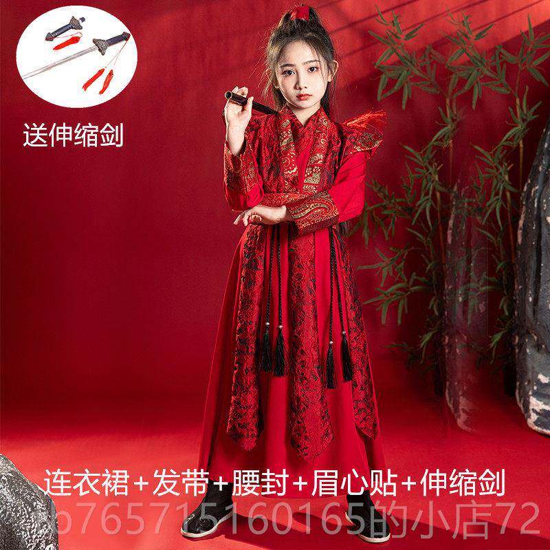 高档儿代童汉女孩花木兰Cos服装仙女风女孩剑飞服装骑士古代鱼服图片