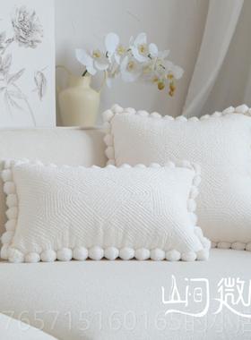 高档绿色床流n苏抱枕is风靠包i白色色客沙发头靠垫民宿软装靠厅枕