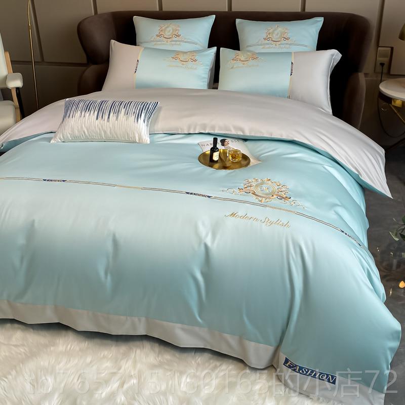 高档北欧奢风100支双疆股轻新棉四套件纯棉床单被套酒店全棉床上