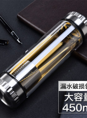 底部放茶叶的杯子水杯玻璃杯双层男双头带盖茶水分离过滤泡茶杯子