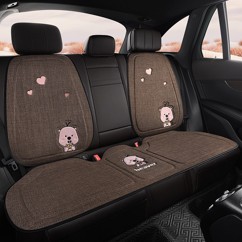 亚麻汽车坐垫四季通用20新款座垫车载后排座椅座高级感车垫女