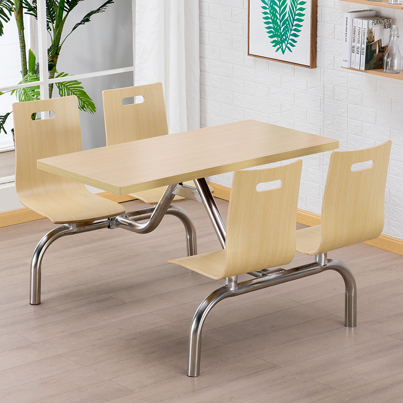 员工餐桌四人连体快餐桌椅面馆小吃店公司学校不锈钢食堂餐桌