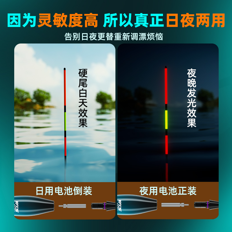 威拓森一体高灵敏超细细尾夜光漂硬尾电子漂鲫鱼浮漂鱼漂日夜两用